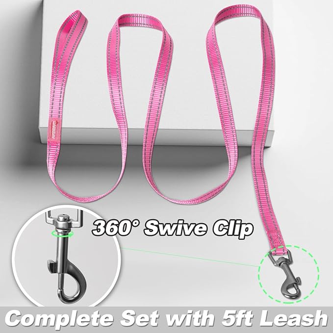 Dog Harness and Leash Set,Step in Small Sized Dog Harness,Soft Mesh,No-Chock,Reflective Adjustable,Secure with Hook & Loop Fastener,Puppy Vest for Small,Medium Dogs(Pink,M)