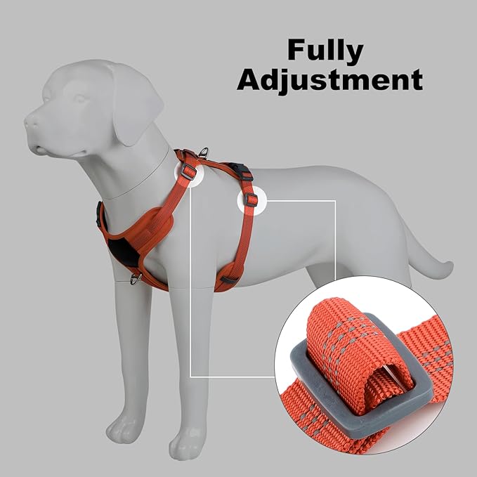 Plutus Pet No Pull Dog Harness, Release at Neck, Soft Padded, Reflective Adjustable Dog Vest Harness for Small, Medium, Large Dogs(Orange, M)