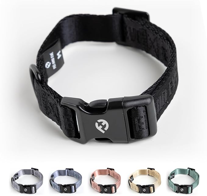 2026 New Edition, Fei & Eve Classic Dog Collar - Quick Release Metal Buckles | Fur-Safe | Premium 210D Nylon | 450LB Escape-Proof | Adjustable Fit | Large (Black)