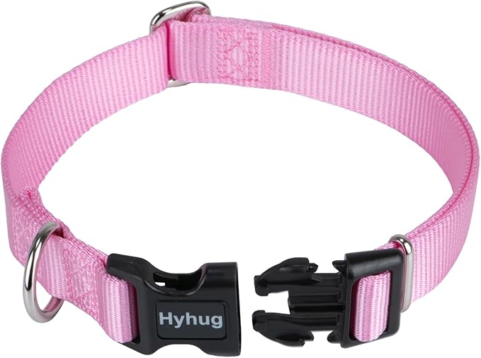 Hyhug Heavy Duty Dog Collar for Small Dogs, Pink| Quick Release Nylon, Adjustable No-Pull Training & Everyday Walk(Small, Bonbon Pink)