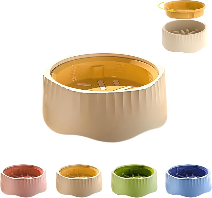 2-in-1 Convertible Slow Feeder Dog Bowl, Regular and Slow Mode for Fast Eaters, Anti-Bloat, Interactive Puzzle, Non-Slip for Small Medium Large Breed Dogs, Cats, Puppies, Pets, Creamy White