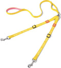 HOWGO Double Dog Leash, No Tangle 360° Swivel, Adjustable Two Padded Handles, Double Clip Dog Leash Coupler Splitter for 30~150 lbs Large and Medium Breeds (Yellow, 4/5'' x 4.8 FT, Std)