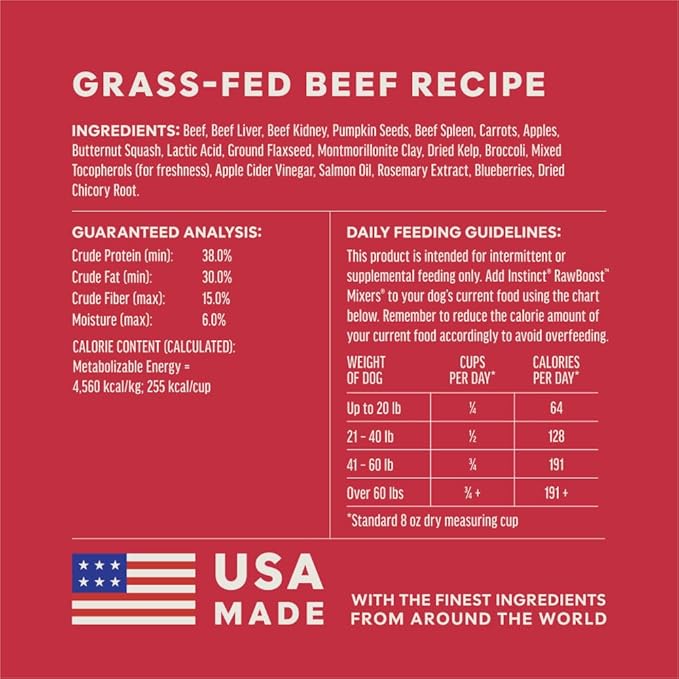 Instinct Raw Boost Mixers, Freeze Dried Dog Food Topper, Grain Free Recipe - All Natural Beef, 25 oz. Bag