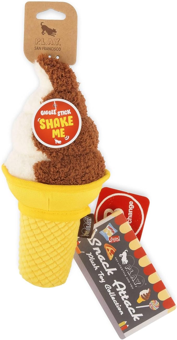 P.L.A.Y. Dog Toys - Junk Food Themed Durable Squeaker Chew Toy, Great for Puppies & All Dog Breeds & Sizes - Machine Washable (Soft Serve Ice Cream)