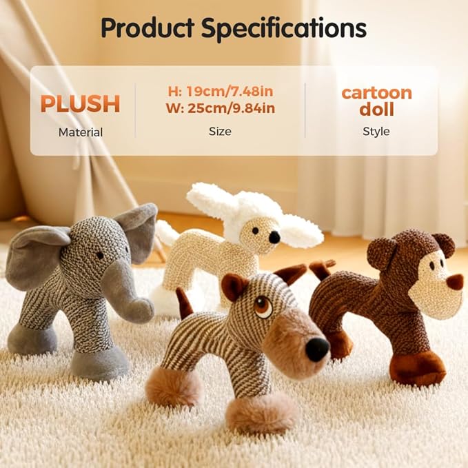 Drkicsy Linen Dog Toys for Aggressive Chewers, Durable Plush Dog Squeak Toys, Indestructible Dogs Chew Toy for Indoor Interactive Play (Beige)