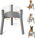 SHAINFUN Raised Dog Bowl Stand for Large Dogs with Tray, Adjustable Width 7 to 10.6", Elevated Tall Food Water Stand,Grey (Bowl Not Included)