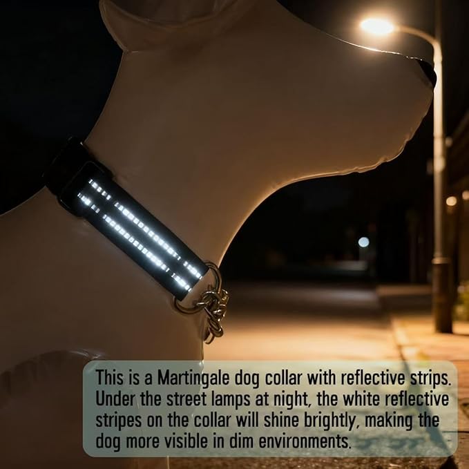 Martingale Dog Collars, Reflective Nylon Collar with Stainless Steel Chain, Adjustable Walking Training Dog Collars with Quick Release Buckle, Suitable for Small Medium Large Dogs(Red,S)