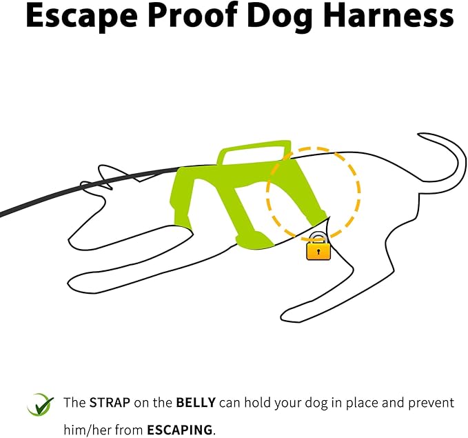 Huntboo Escape Proof Dog Harness, Escape Artist Harness, Reflective Dog Harness with Handle, Durable,Adjustable Vest for Small Medium Large Dogs Walking, Training, and Running Gear(Green,S)