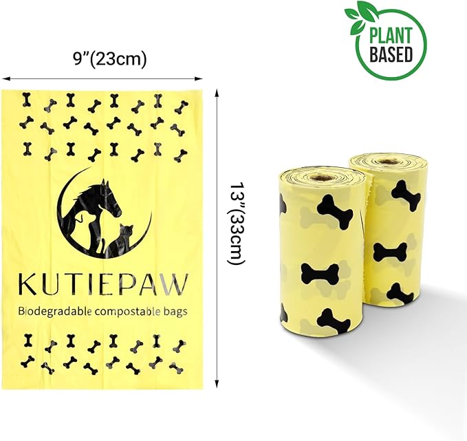 Compostable Dog Poop Bags - 300 Count Lemon Scented, Extra Thick & Leak-Proof Corn Starch Blend - Eco-Friendly Biodegradable Pet Waste Bags for Dogs and Puppies