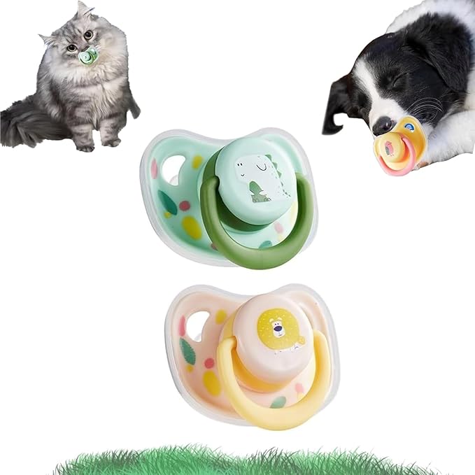 Cats Dog Soft Silicone Pacifier Small Pet Pacifier Chew Toy Pet Chew Toy Animal Accessories Decoration (Green+Pink)