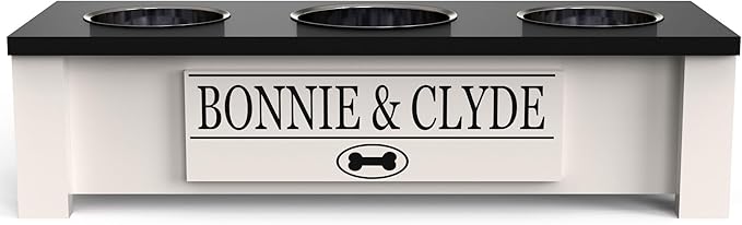 GTW Personalized Elevated Triple Dog Bowl Stand for Large, Medium, Small, X-Small Dogs - 3 Stainless Steel Food and Water Bowls - Raised Dog Dish with Internal Storage (Small, Black)