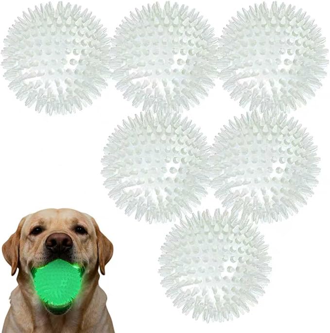 petizer 6 Pack 3.5’’ Glow in The Dark Ball - Squeaky Glow Dog Ball, Spiky Durable Dog Fetch Toys for Medium Large Dog Teething Chew Toy (3.5’’, Medium/Large)