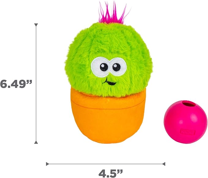 Outward Hound by Nina Ottosson Snack Palz Interactive Plush Dog Puzzle with Treat Ball, Cactus, Green