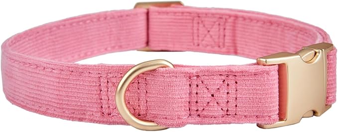 Soft Cotton Dog Collar with Metal Buckle Adjustable Heavy Duty Comfy Corduroy Collars for Small Medium Large Dogs,Rosy Pink,Large