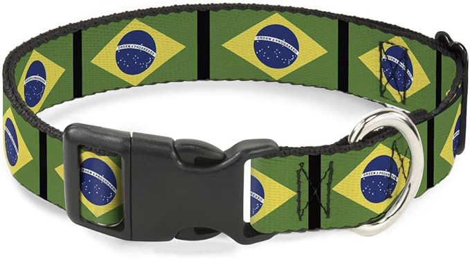 Buckle-Down PC-W30258-WS Brazil Flags Plastic Clip Collar, Wide Small/13-18"