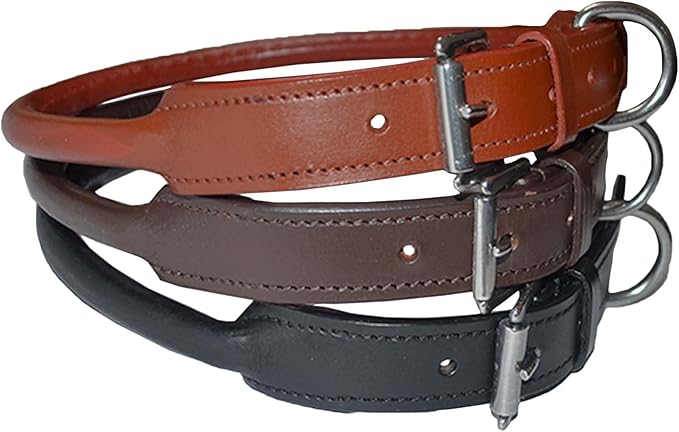SIE Rolled Leather Dog Collars (10'', Black)