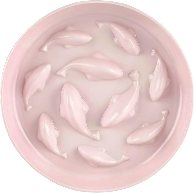 Slow Feeder Bowl for Cats and Small Dogs,Cilkus Fish Pool Design, Fun Interactive Bloat Stop Puzzle Feeder Bowl Healthy Eating Diet Made of Melamine Food Grade Material (Pink(Melamine))
