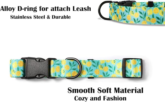 Dog Collars for Large Dogs - Safety Buckle Durable Light-Weight, Boy Dogs Collar for Big Dog Collar with Flower Patterns - Soft Adjustable (Light Green, L)