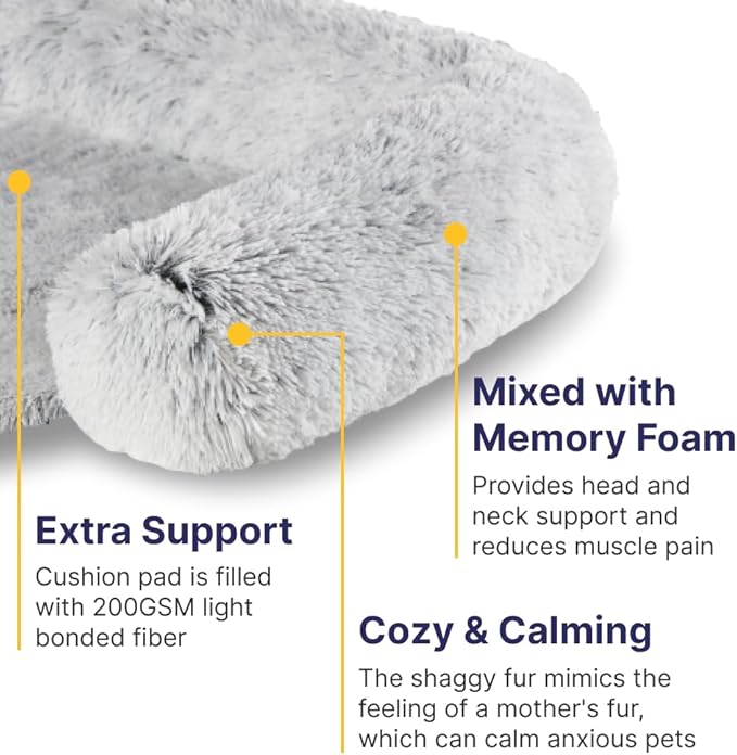 Codi Calming Dog Bed for Couch – Anti-Anxiety Sofa Protector Mat for Large Dogs, 41''x37''x6'', Machine Washable, Fluffy & Cozy with Non-Slip Bottom, Light Grey