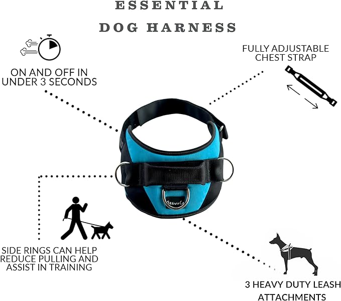 ShawnCo Essential Dog Harness, No-Pull Pet Vest with 3 Leash Clips, No Choke, Reflective, Adjustable and Padded, for Easy Walking and Training for Small, Medium and Large Dogs (Moonglow, XS)