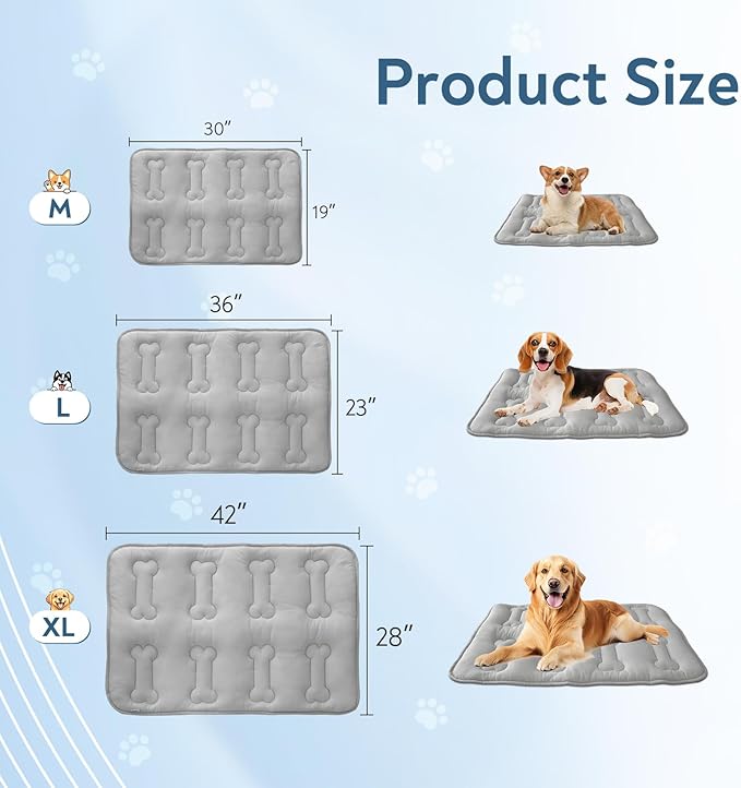 Magik & Kover Summer Dog Cooling Mat, 2 Pack 36" x 23" Indoor Outdoor Cooling Mat for Dogs Large, Machine Washable Thickened Non-Slip Cool Pad for Dogs Cats, Grey