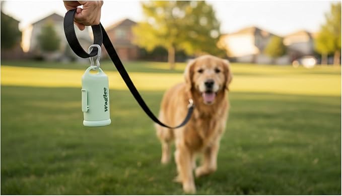Dog Poop Bag Dispenser with Leash Clip, Includes 15 Thick Leak-Proof, Fresh Scent Waste Bags for Walking, Hiking, and Travel (Mint Green)
