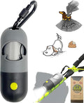 Dog Poop Bag Holder Dispenser with LED Flashlight - Night Visibility for Safe Evening Walks | Upgraded Hands-Free Leash Clip | Includes 15 Dog Waste Bags(Gray)