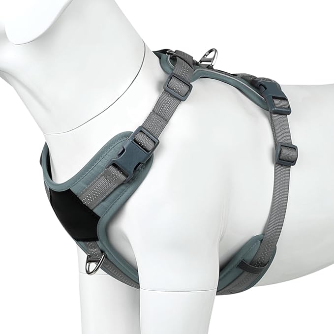 Plutus Pet No Pull Dog Harness, Release at Neck, Soft Padded, Reflective Adjustable Dog Vest Harness for Small, Medium, Large Dogs(Gray, L)