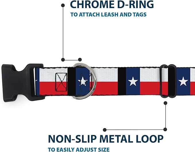 Buckle-Down Plastic Clip Collar - Texas Flag/Black - 1/2" Wide - Fits 8-12" Neck - Medium