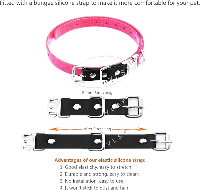 Quick Snap Bungee Dog Collar Strap with D Ring for Most of Electronic Training Shock Collar Receivers-Adjustable Durable Waterproof Odorless 3/4 Inch TPU Collar Replacement for Barking Fence