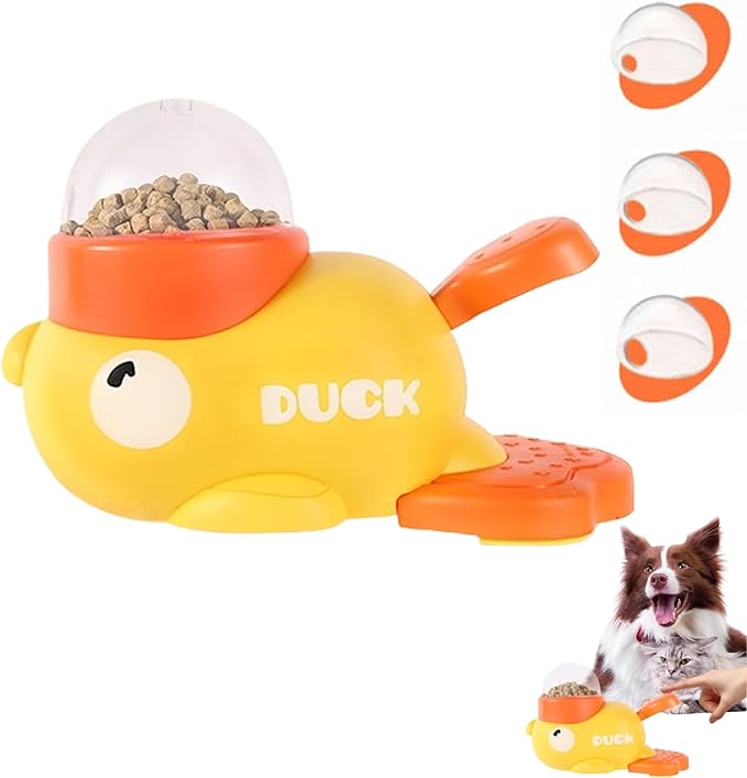 Dog Feeder Puzzle Toy Duck, 2-in-1 Dog Interactive Slow Feeder & Puzzle Toy, DuckDog Treat Dispenser with Button, Anti-Gulping Duck-Shaped Design, for Healthy Eating & IQ Training