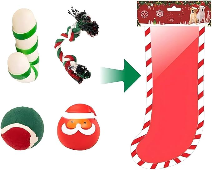 Christmas Dog Chew Toys Set Dog Gift Toy with Christmas Stocking or Xmas Gift Box Dog Toys for Aggressive Chewers (Christmas Sock Type 3)