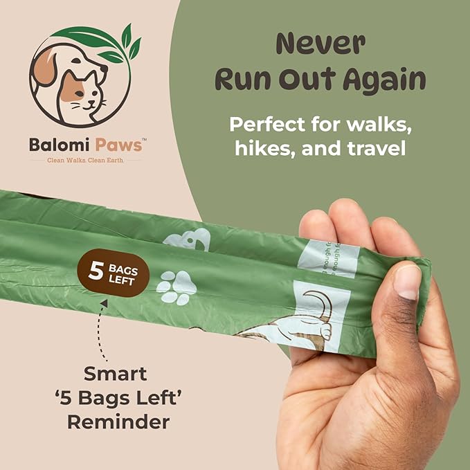 Compostable Dog Poop Bags 120 Count with Dispenser – Extra Thick Lavender Scented Pet Waste Bags, Leak Proof, Eco Friendly, Plastic Free Core, Biodegradable Dog Poop Bag Refills by Balomi Paws