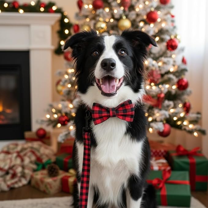 PETDURO Personalized Buffalo Plaid Dog Collar Red Black - Engraved Name and Phone Number on Black Metal Buckle - Custom for Small Medium Large Boy Girl Dogs - Add Leash Bow Tie via Customize Now