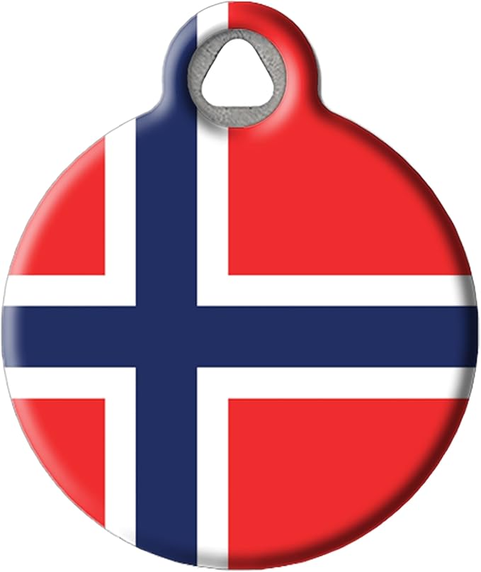 Dog Tag Art Norwegian Flag Personalized Pet ID Tag for Dogs and Cats, Silent Polymer Coated Stainless Steel Flag of Norway Nametag with Customized Identification Information - Small .875" Diameter
