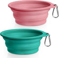 Rest-Eazzzy 2-Pack Silicone Collapsible Dog Bowls, BPA Free Dishwasher Safe, Portable Foldable Travel Bowl, Food Water Feeding Cup Dish for Dogs Cats with 2 Carabiners (Green, Pink, 550 ML)