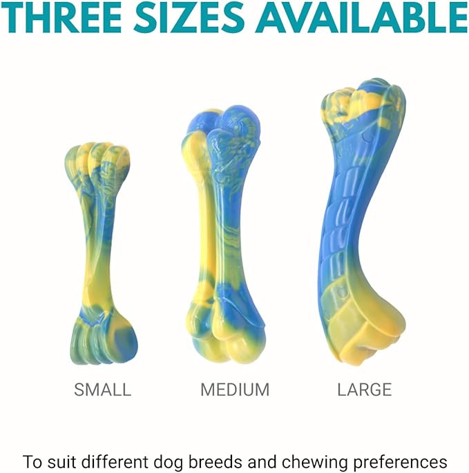 Consumable Corner - Dog Chew Toy - Bone-Shaped Toy - for Interactive Play, Teething & Training Durable Material - Safe for Medium Dogs - Blue-Yellow Swirl - Medium