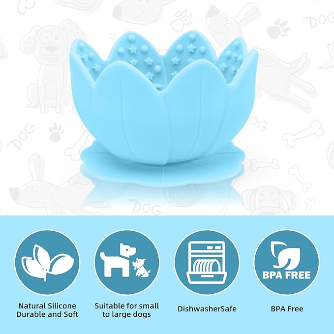 Silicone Dog Slow Feeder Lick Bowl，Slow Feeder Bowls for Small Medium Breed Dogs，Dog Freeze Bowl with Suction Cups，Interactive Puzzle Toy(Blue, Small)