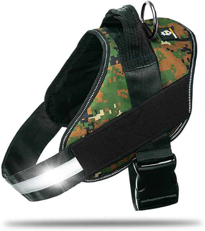 Non Pull Dog Harness with Patch Panels and Handle, Adjustable, Reflective, No Choke, Heavy Duty Easy On Service Dog Vest Harnesses for Medium Large Small Sized Dogs - Military Green, S