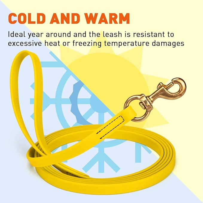 Viper K9 Biothane Working Dog Leash Waterproof Lead for Tracking Training Schutzhund Dog Sport & Search - Odor-Proof Long Line with Solid Brass Snap for Puppy Medium and Large 5/8" x 10ft Lemon Yellow