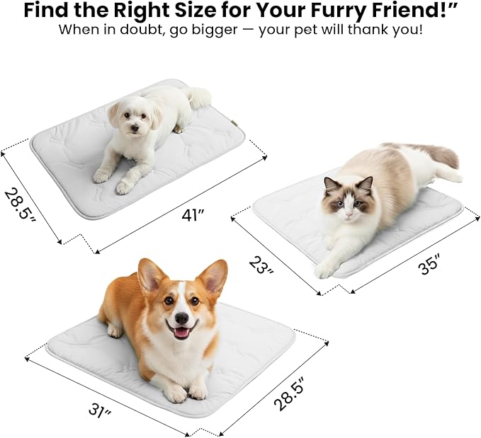 Pet Cooling Mat, 35" x 23" Self-Cooling Pad for Dogs or Cats, Soft Breathable, Pet-Safe, Portable & Durable Pet Mat for Crate, Trunk, Camping, Outdoors, Machine Washable, Light Gray