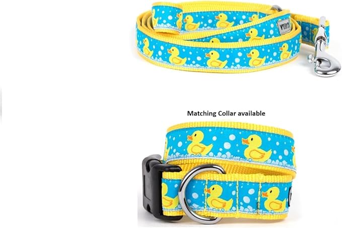 THE WORTHY DOG 5 FT Nylon Dog Leash for Small to Medium Dogs, Metal Quick Clip, Rubber Duck Pattern, Blue, Small