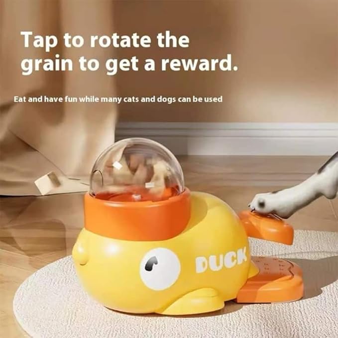 Duck Pet Feeder for Dogs with 3 Lids, Yellow Duck Treat Dispenser Interactive Puzzle Feeder for Dog Cat, Durable Anti-Gulping Slow Feeding Enrichment for Small Medium Pets (Yellow, 1PC)