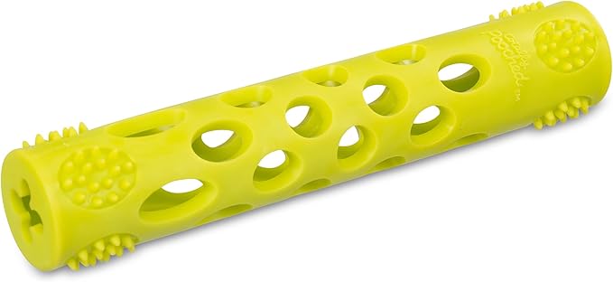 Messy Mutts Totally Pooched Huff'n Puff Stick | 10” x 2” TPR Puzzle Stick for Dogs | 2-in-1 Interactive Toy and Tooth Cleaner | Green