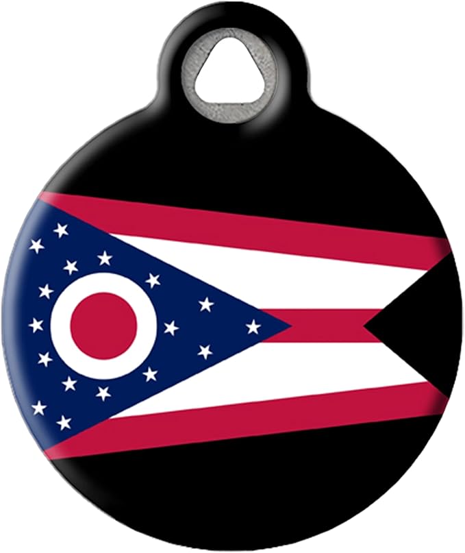 Dog Tag Art Ohio State Flag Personalized Pet ID Tag for Dogs and Cats, Silent Polymer Coated Stainless Steel Ohioan Flag Nametag with Customized Identification Information - Small .875" Diameter