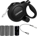 26Ft Retractable Dog Leash for Medium/Large Dogs up to 110lbs, Strong Heavy Duty Retractable Leash with Chew-Proof Cable, 360 Tangle Free, One Hand Brake Lock & Poo Bag Holder (Black)