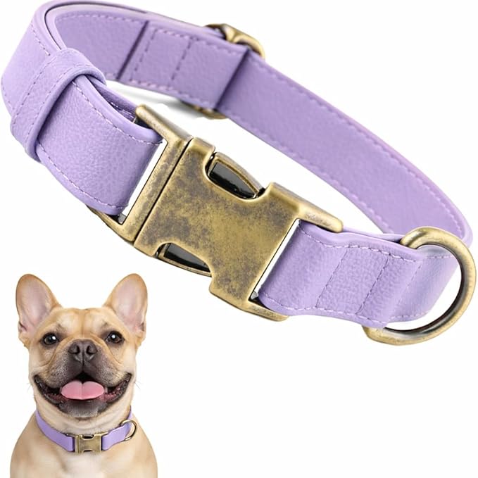 Dog Collars for Small Dogs Silicone Leather Dog Collars Soft Flexible Waterproof Odor-Proof Durable Thick Classic Adjustable Pet Puppy Collar (Purple,Small (9-14" Neck))