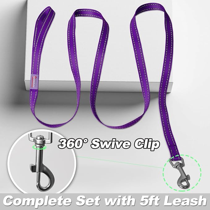 Dog Harness and Leash Set,Step in Small Sized Dog Harness,Soft Mesh,No-Chock,Reflective Adjustable,Secure with Hook & Loop Fastener,Puppy Vest for Small,Medium Dogs(Purple,XS)