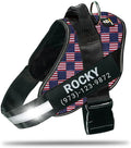 Personalized No-Pull Dog Harness with Name Patch, Adjustable, Reflective, Padded, Heavy Duty Pet Vest to Prevent Tugging, Pulling, or Choking, Training and Walking, US Flag, XL