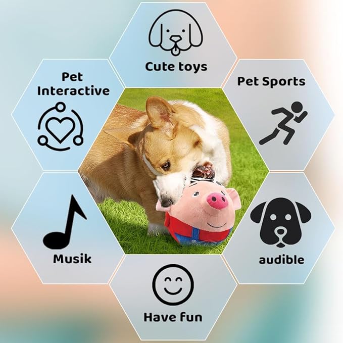Interactive Dog Toys,Active Moving Pet Plush Toy,2026 New shaking dog ball pig dog toy Interactive Dog Ball with song Squeaky Moving Dog Ball Toy,Rechargeable Toys to Keep Them Busy Dog Toys(Blue Pig)